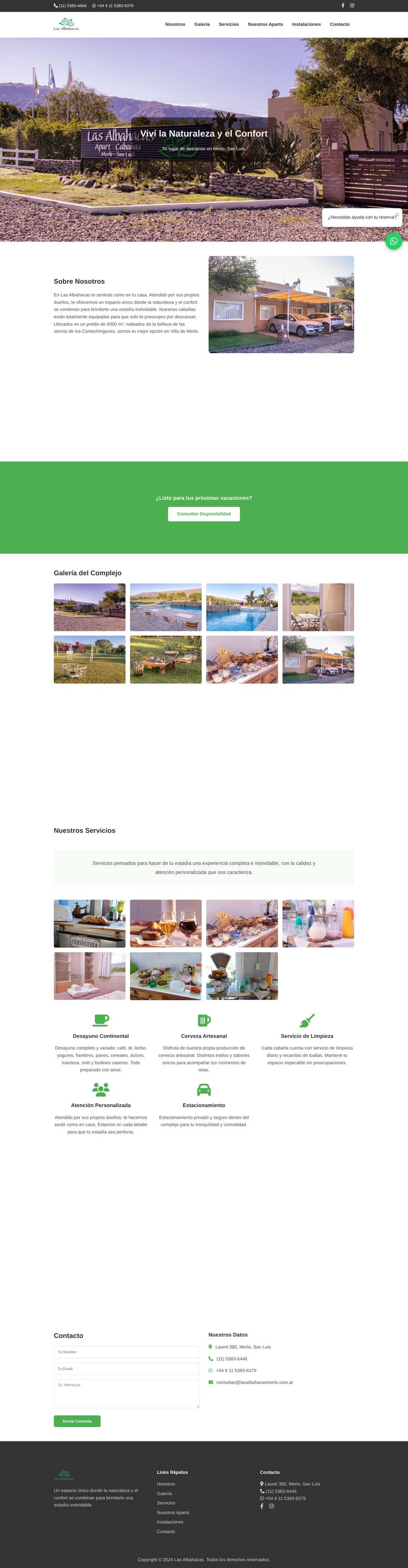 Sitio web de Las Albahacas Cabañas Apart, Merlo